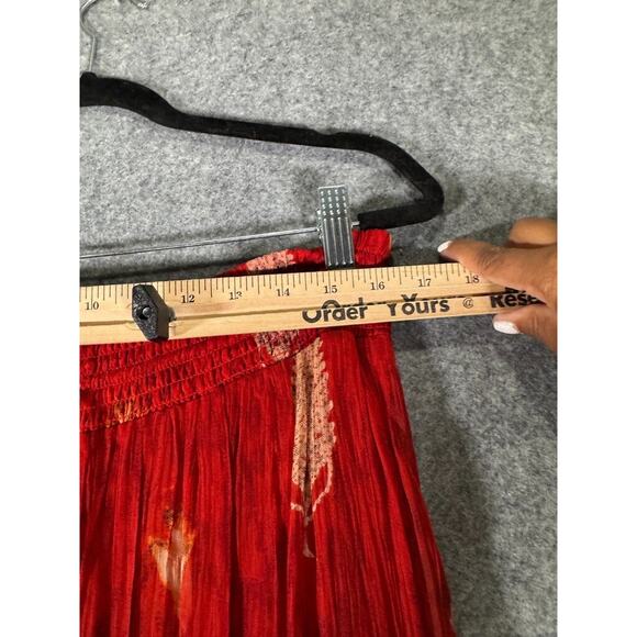 Soft‎ Surrounding Skirt Women Small Red Smocked Maxi Cupro Boho Hippie Printed - Picture 4 of 7